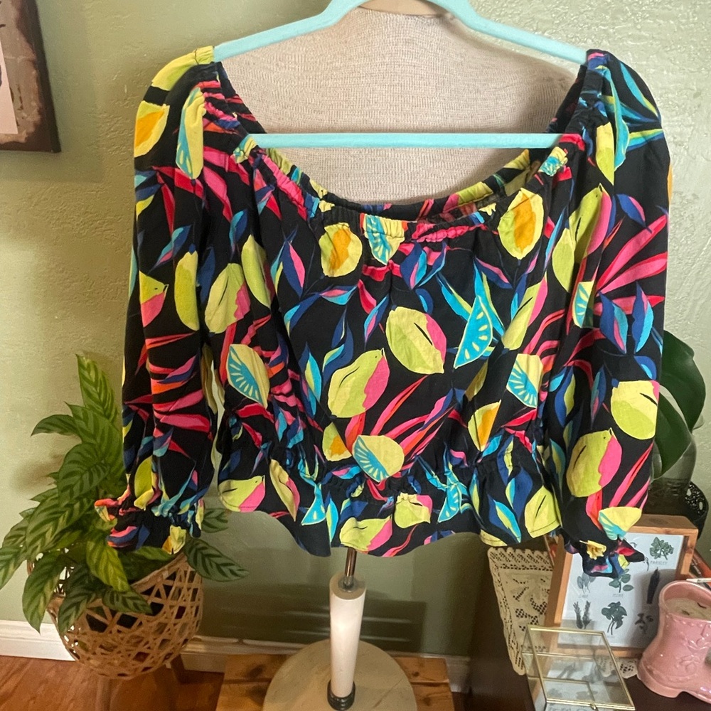 Tabitha Black Multicolor off the shoulder Leaf Print Blouse